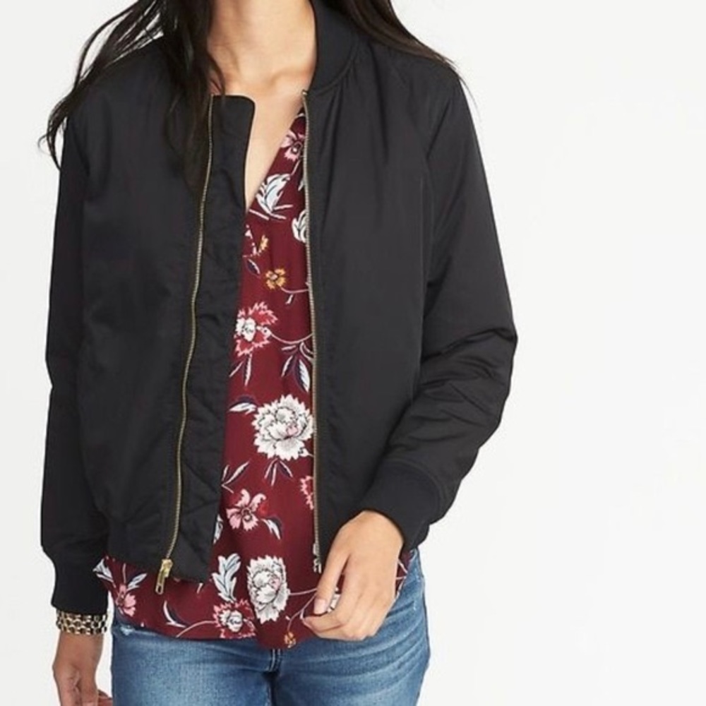 Old Navy Black Satin Bomber Jacket